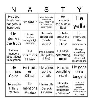 Donald Trump (during debate) Bingo Card