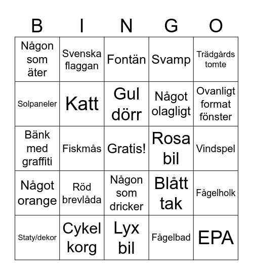 Utomhus bingo Card