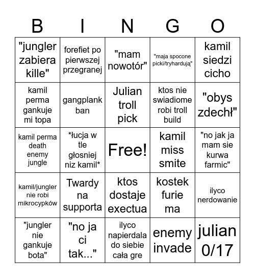 clash bingo Card