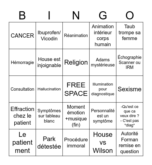 Dr House Bingo s8 Bingo Card