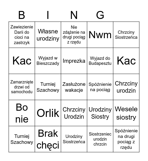 Powody dla których Jedliś nie przyjedzie na próbę Bingo Card