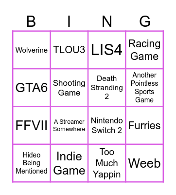 Summer Games Fest Bingo Card