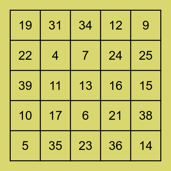 +1/-1 Bingo Card