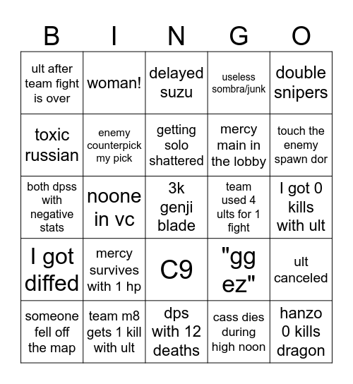 Overwatch 2 Bingo Card