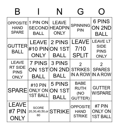 Delana's Birthday Bowling Bingo Bash Bingo Card