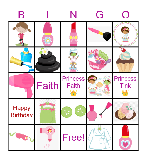 Spa Party Bingo Card