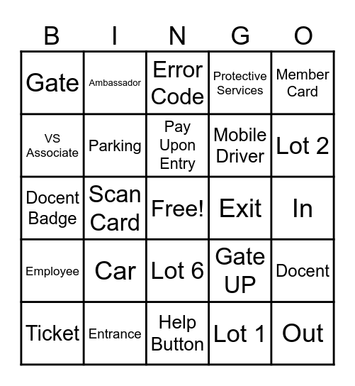 Parking Bingo Card