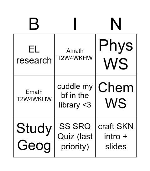 Untitled Bingo Card