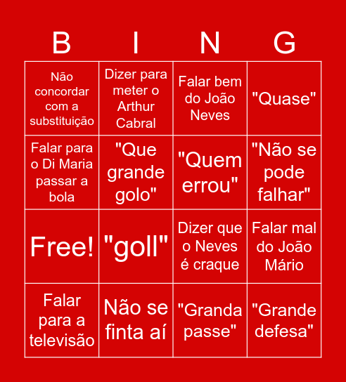 Pai a ver o Benfica Bingo Card