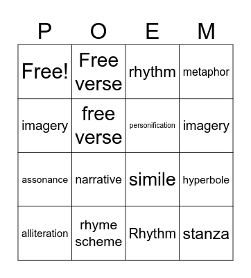 Poetic Devices Bingo Card