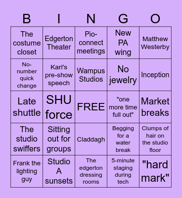 SHU DANCE BINGO Card