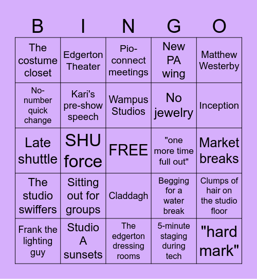 SHU DANCE BINGO Card