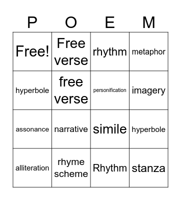 Poetic Devices Bingo Card