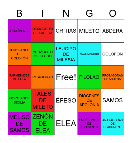 LOS PRESOCRÁTICOS Bingo Card