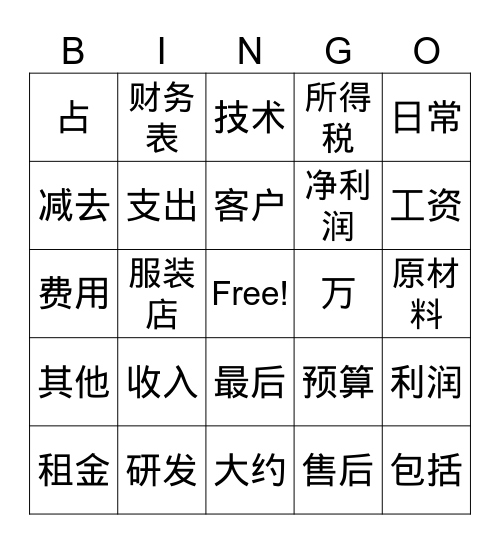 B1 Lesson 05 Bingo Card
