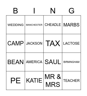 BEANY BINGO Card