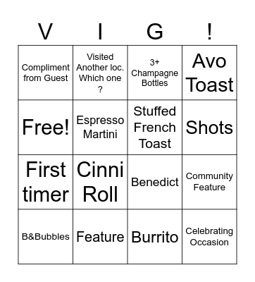 Brunch Bingo Card