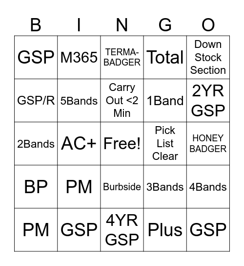TermaBadger Bingo Card