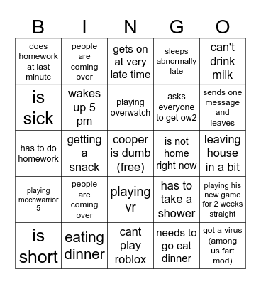 cooper bingo Card