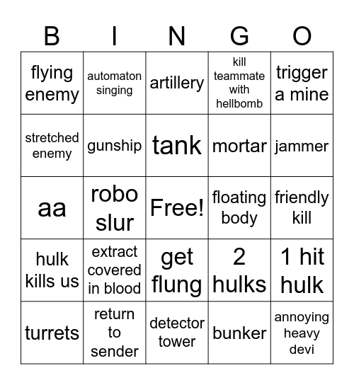 hd2 Bingo Card