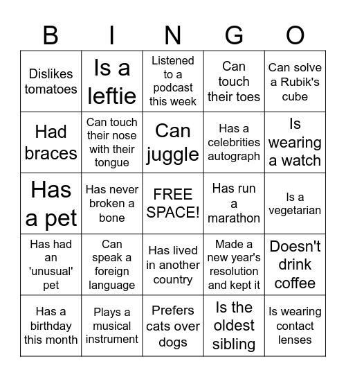 Human Bingo Card