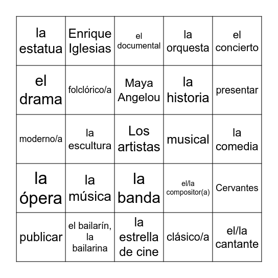 Introducción a "Un festival de arte" Bingo Card