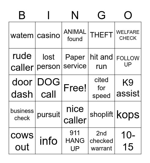 DISPATCH Bingo Card