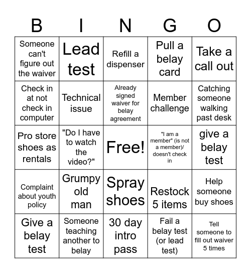 Front Desk Bingo Card