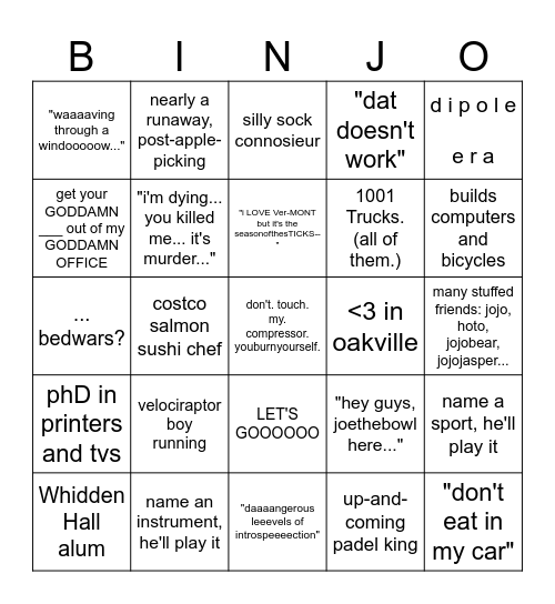 JOE'S 23rd BIRTHDAY BINGJO Bingo Card
