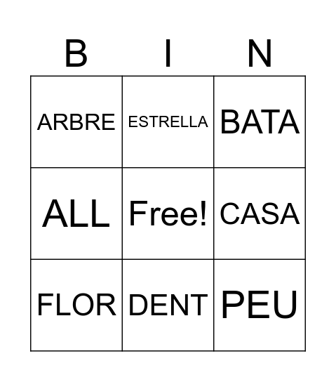BINGO DE PARAULES Bingo Card