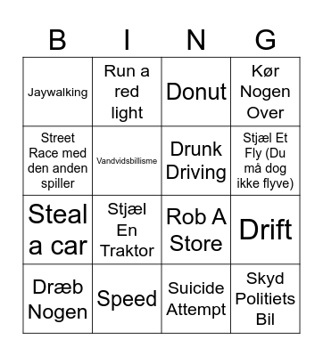 GTA Bingo Card