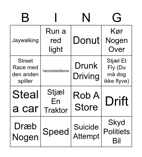 GTA Bingo Card
