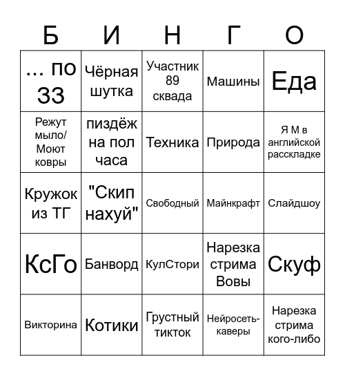 ТикТок Бинго Bingo Card