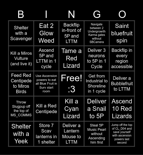 Saint Expedition Bingo Card