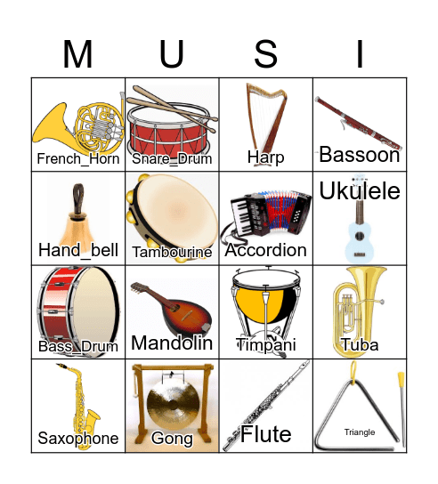 Instruments Bingo Card