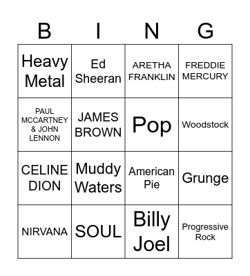 MUSIC! MUSIC! MUSIC! Bingo Card