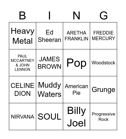 MUSIC! MUSIC! MUSIC! Bingo Card
