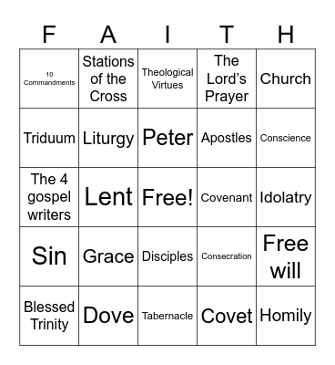 Seeds Planted in 4th Grade Faith Formation Bingo Card