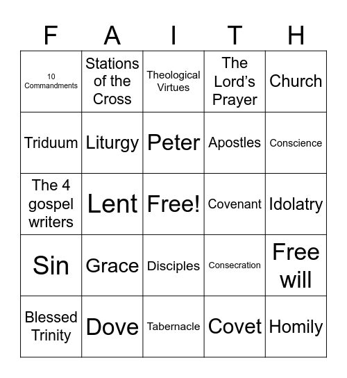 Seeds Planted in 4th Grade Faith Formation Bingo Card