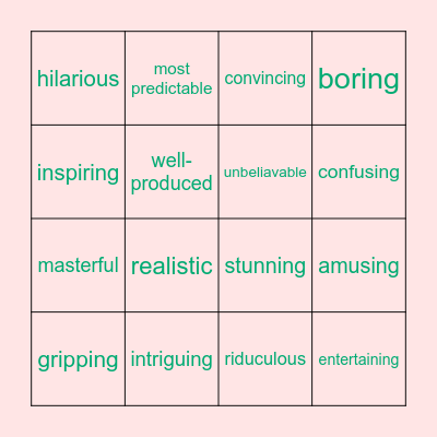 adjectives to use in reviews Bingo Card