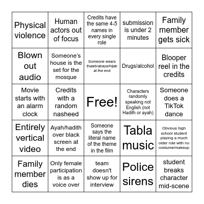 MIST Short Film Bingo Card