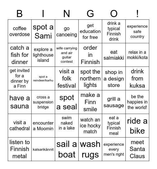 Campventures Bingo - Finnish Series Bingo Card