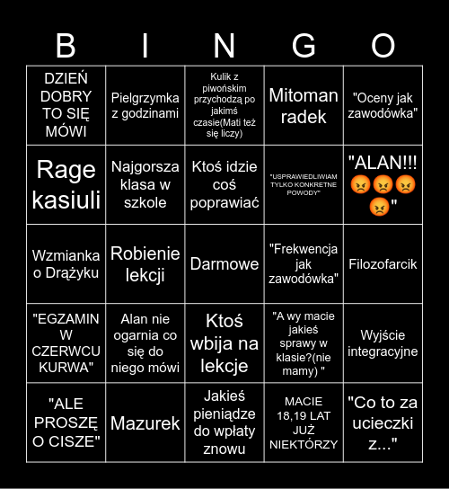 Wychowawcza Bingo Card