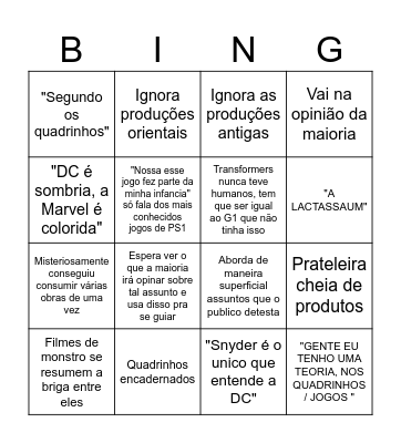 Bingo do canal Nerd Bazingueiro Bingo Card