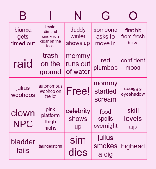 Teen Runaway LP Bingo Card