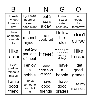 Health Bingo Card