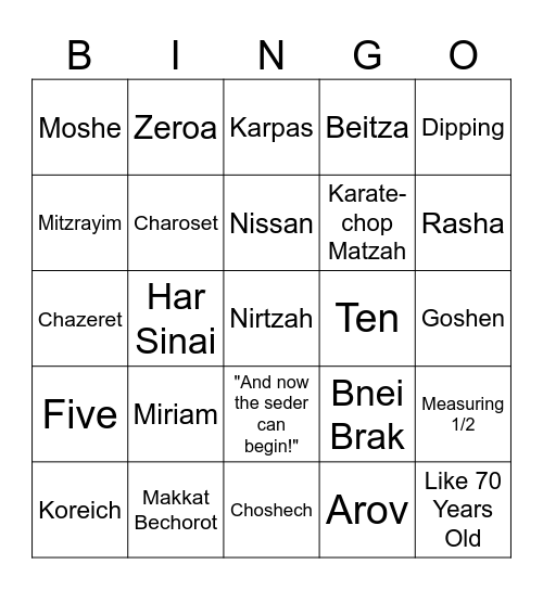 SEDER BINGO Card