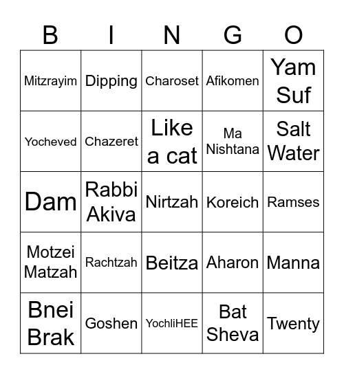 SEDER BINGO Card