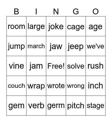 Phonics Bingo Card