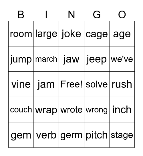 Phonics Bingo Card